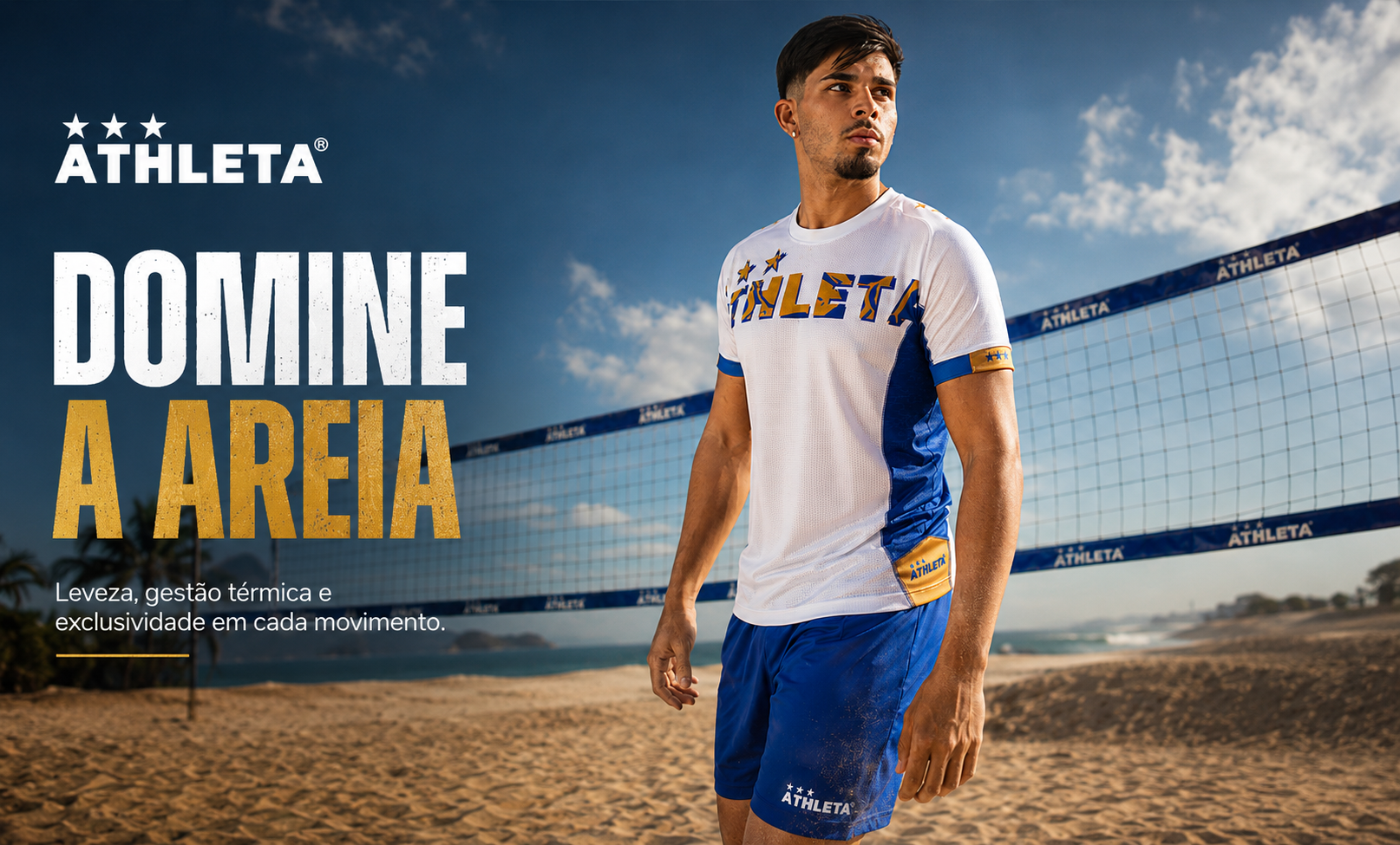  Descrição Térmica Manga Curta Athleta SS25 Futevôlei - Blue White Gold
