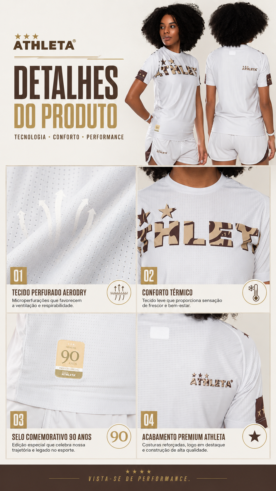  Descrição Térmica Manga Curta Feminina  Athleta SS25 Comfort 2.0 - Off White