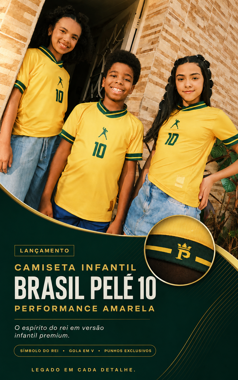  Descrição Camiseta Infantil Brasil Pelé 10 | Performance Amarela
